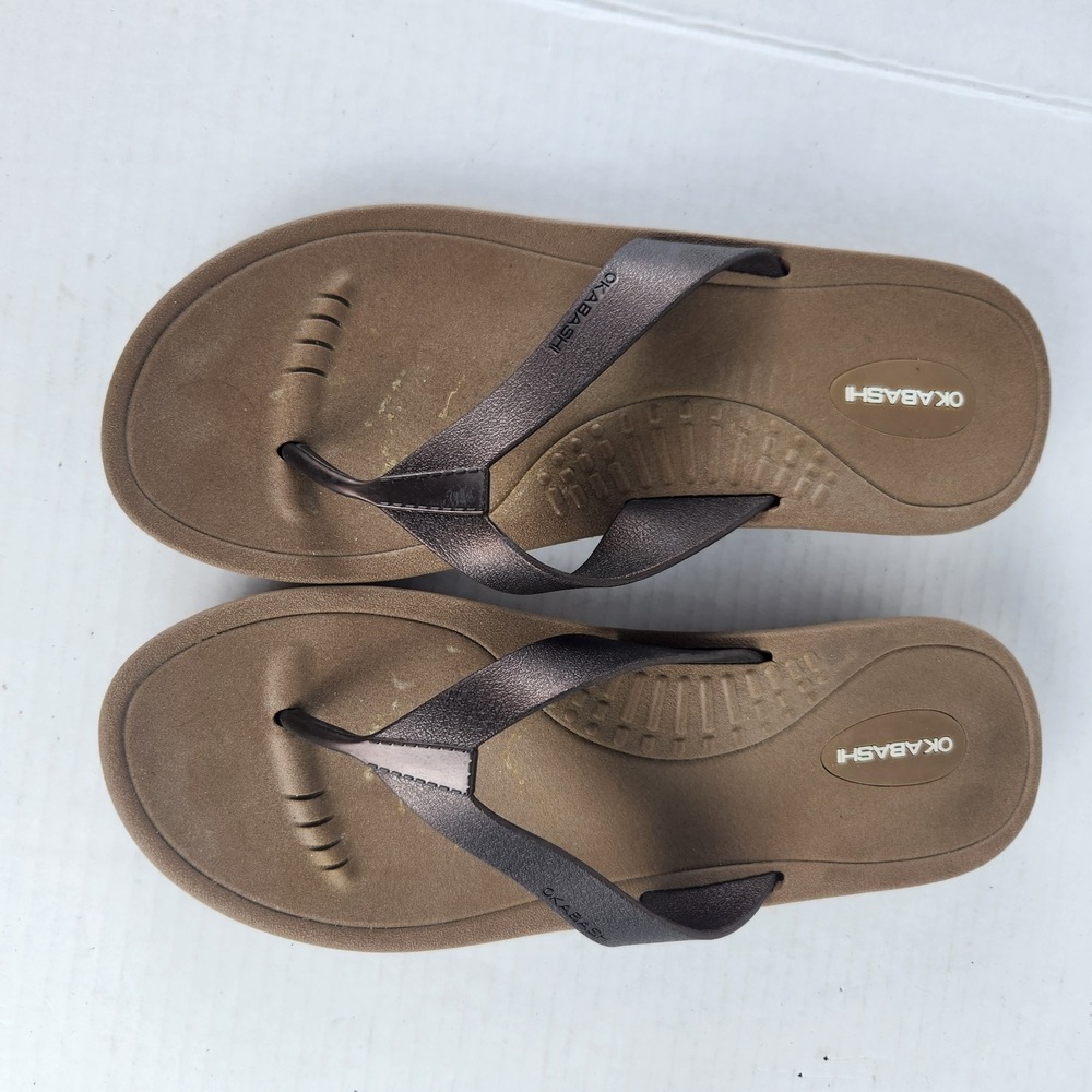 Okabashi Breeze Brown Bronze Flip Flop Sandals Womens Size ML 8-9 Made in USA
